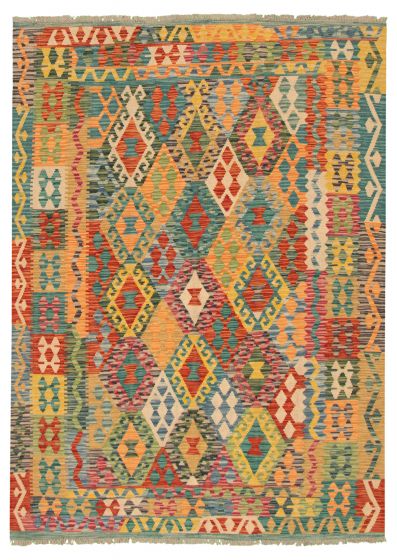 Turkish Bold and Colorful 6'0" x 8'3" Flat-Weave Wool Kilim 