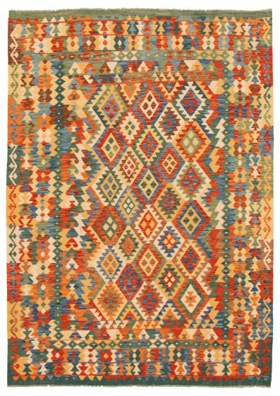 Turkish Bold and Colorful 6'11" x 9'8" Flat-Weave Wool Kilim 