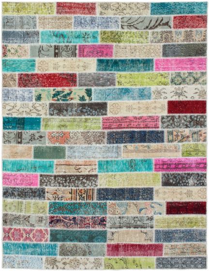 Turkish Color Transition Patchwork 5'8" x 7'6" Hand-knotted Wool Rug 