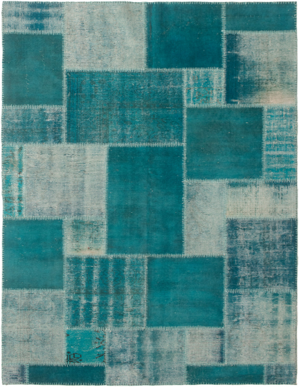 Turkish Color Transition Patchwork 5'7" x 7'10" Hand-knotted Wool Rug 