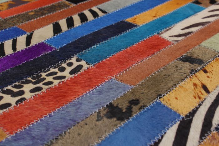 Argentina Cowhide Patchwork 5'6" x 7'6" Handmade Leather Rug 