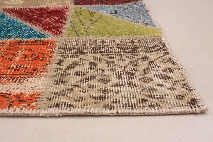 Turkish Color Transition Patchwork 4'7" x 6'9" Hand-knotted Wool Rug 