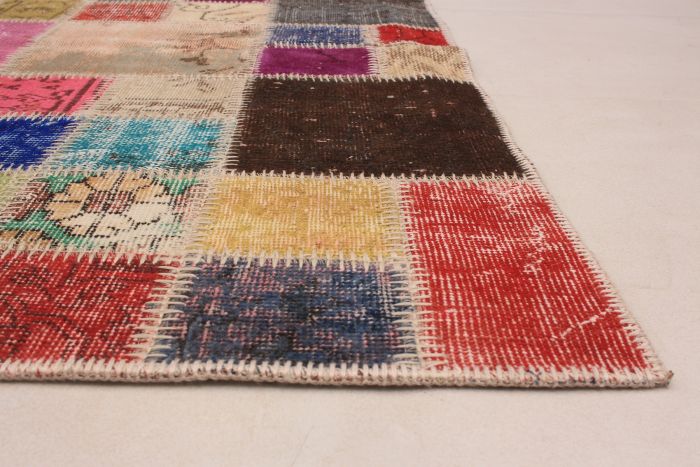 Turkish Color Transition Patchwork 4'7" x 7'3" Hand-knotted Wool Rug 