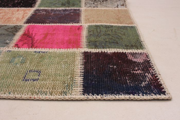 Turkish Color Transition Patchwork 4'9" x 7'2" Hand-knotted Wool Rug 