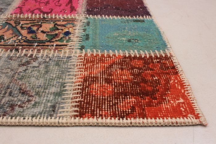 Turkish Color Transition Patchwork 5'2" x 6'7" Hand-knotted Wool Rug 
