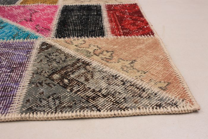 Turkish Color Transition Patchwork 5'7" x 7'10" Hand-knotted Wool Rug 