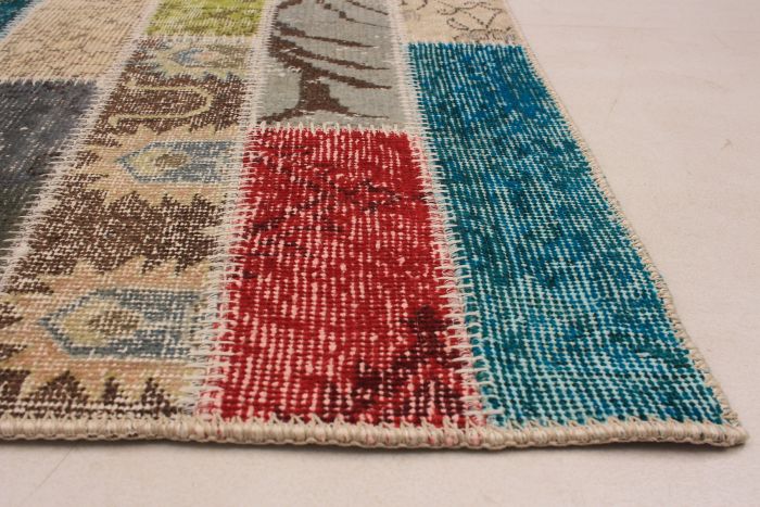 Turkish Color Transition Patchwork 5'8" x 7'6" Hand-knotted Wool Rug 
