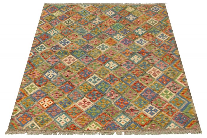 Turkish Bold and Colorful 5'10" x 7'10" Flat-Weave Wool Kilim 