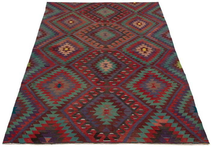 Turkish Sivas 5'9" x 10'10" Flat-Weave Wool Kilim 