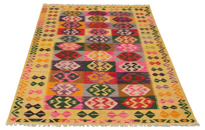 Turkish Old Style 5'10" x 8'10" Flat-Weave Wool Kilim 