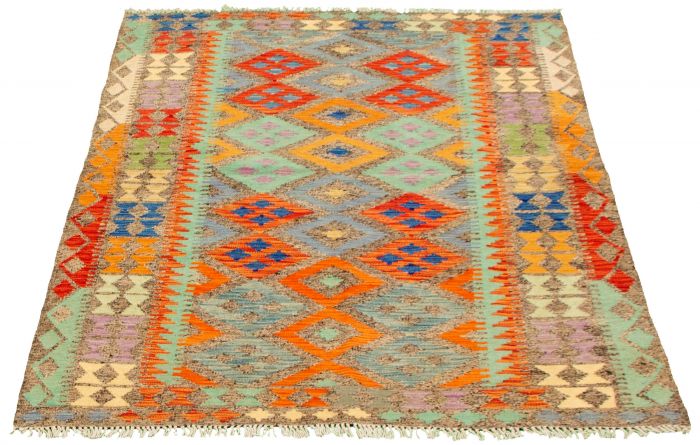 Turkish Bold and Colorful 4'9" x 6'6" Flat-Weave Wool Kilim 
