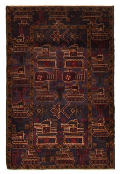 Afghan Rare War 3'1" x 4'9" Hand-knotted Wool Rug 