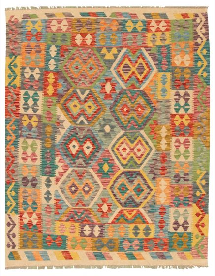 Turkish Bold and Colorful 5'3" x 6'7" Flat-Weave Wool Kilim 