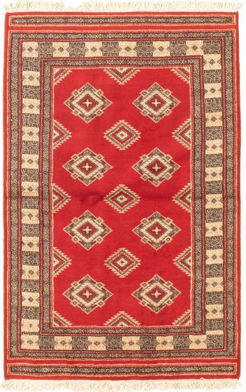 Pakistani Finest Peshawar Bokhara 3'1" x 5'0" Hand-knotted Wool Rug 