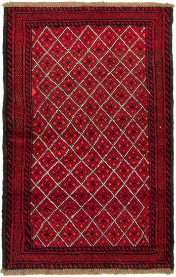 Afghan Akhche 3'5" x 5'3" Hand-knotted Wool Red Rug