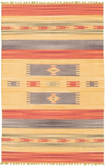 Turkish Bold and Colorful 4'0" x 6'0" Flat-Weave Wool Kilim 