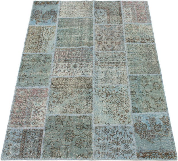 Turkish Color Transition Patchwork 5'7" x 7'10" Hand-knotted Wool Rug 