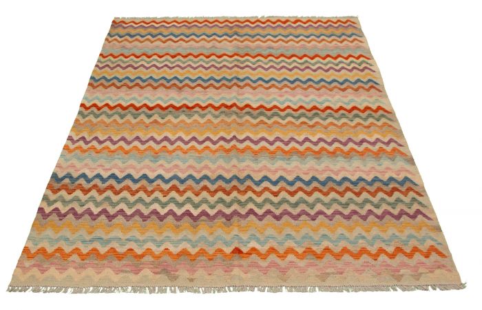 Kilim vif et coloré 6'7" x 9'10" en laine