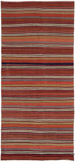 Turkish Boho 4'8" x 11'1" Flat-Weave Wool Kilim 