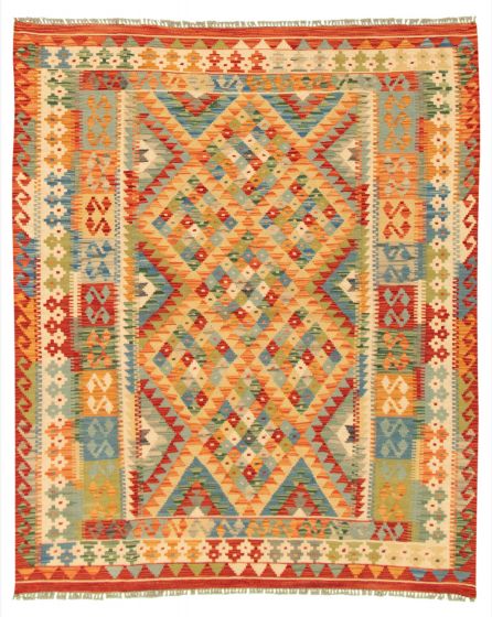 Turkish Bold and Colorful 5'3" x 6'5" Flat-Weave Wool Kilim 