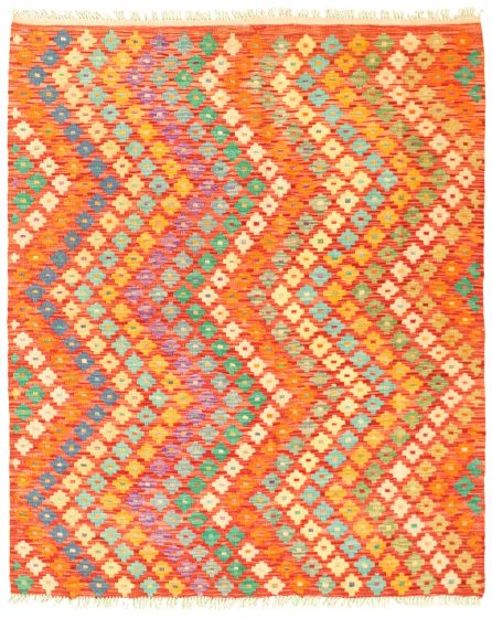 Turkish Bold and Colorful 4'10" x 5'10" Flat-Weave Wool Kilim 