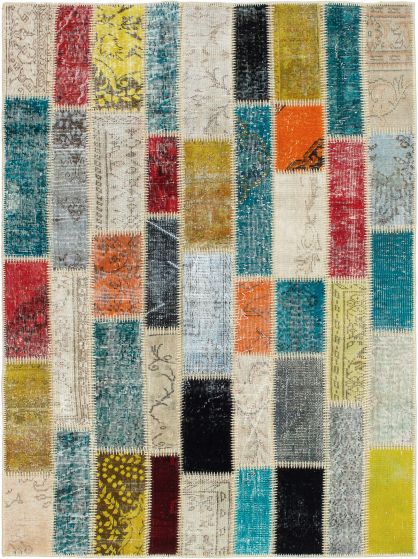 Turkish Color Transition Patchwork 4'10" x 6'7" Hand-knotted Wool Rug 