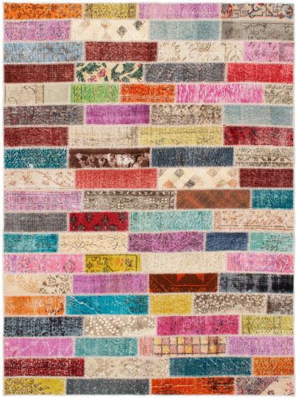 Turkish Color Transition Patchwork 5'8" x 7'7" Hand-knotted Wool Rug 