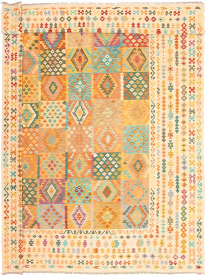 Turkish Bold and Colorful 12'10" x 16'6" Flat-Weave Wool Kilim 
