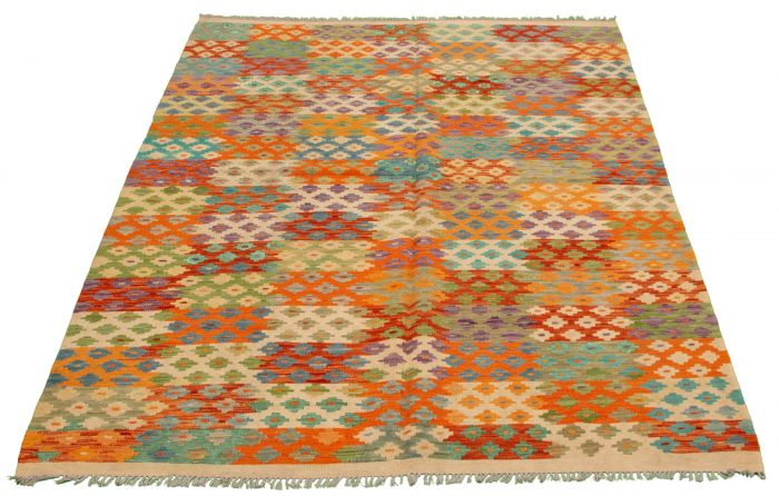 Kilim vif et coloré 6'7" x 9'7" en laine
