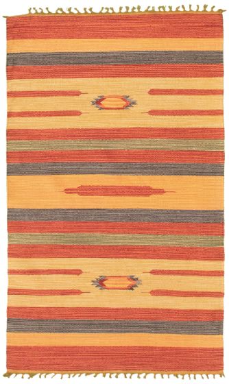 Turkish Bold and Colorful 3'0" x 5'0" Flat-Weave Wool Kilim 