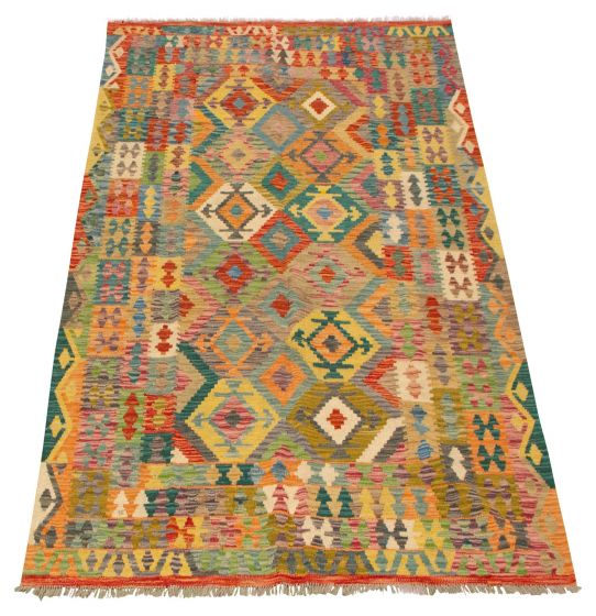 Turkish Bold and Colorful 5'10" x 7'10" Flat-Weave Wool Kilim 