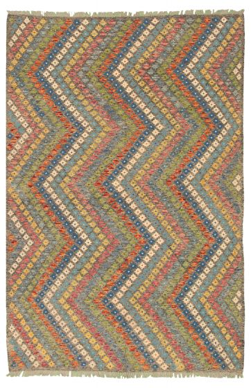 Turkish Bold and Colorful 6'4" x 9'9" Flat-Weave Wool Kilim 