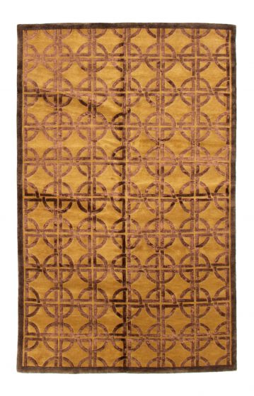 Tapis touche de soie 5'1" x 8'1" en laine & soie artificielle