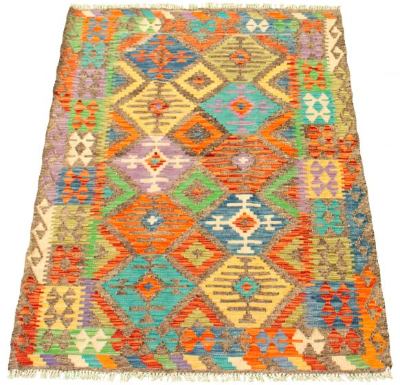 Turkish Sivas 4'1" x 5'8" Flat-Weave Wool Kilim 