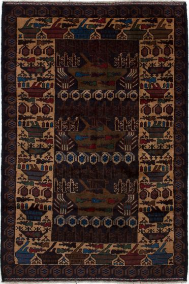 Afghan Rare War 3'11" x 6'6" Hand-knotted Wool Rug 