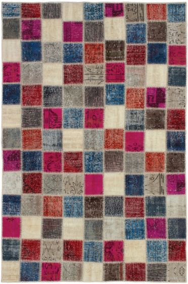 Turkish Color Transition Patchwork 5'5" x 8'6" Hand-knotted Wool Rug 