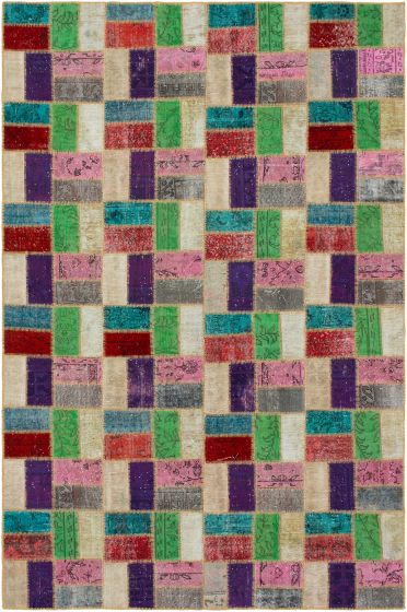 Turkish Color Transition Patchwork 6'9" x 10'4" Hand-knotted Wool Rug 