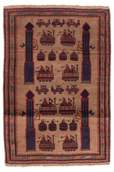 Afghan Rare War 3'0" x 4'5" Hand-knotted Wool Rug 