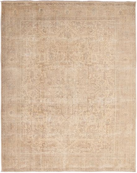 Hand-knotted Turkish Bordered  Traditional Antalya-Vintage Area rug  Ivory 9'10" x 12'8" 