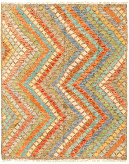 Turkish Bold and Colorful 5'1" x 6'6" Flat-Weave Wool Kilim 