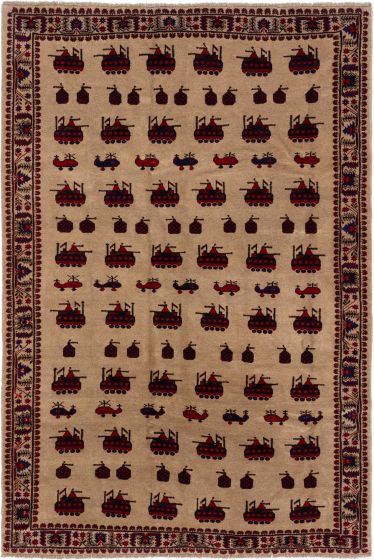 Afghan Rare War 6'5" x 9'6" Hand-knotted Wool Rug 