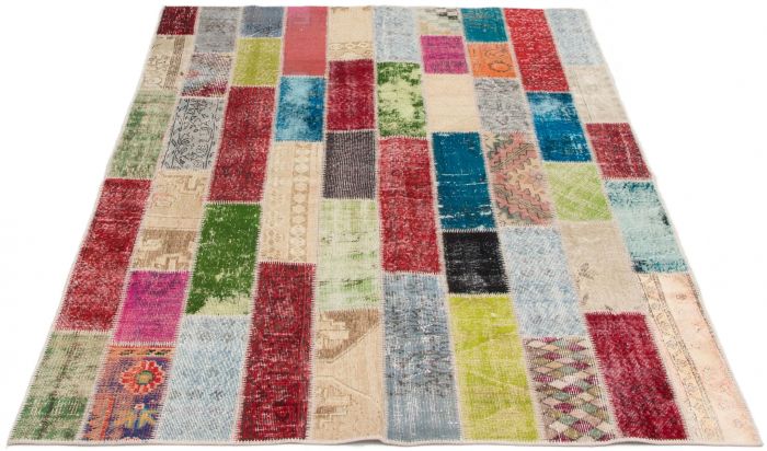 Turkish Color Transition Patchwork 6'1" x 8'3" Hand-knotted Wool Rug 