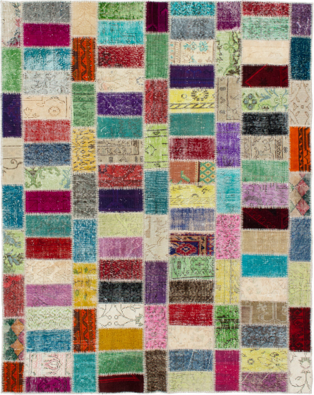 Turkish Color Transition Patchwork 5'7" x 7'9" Hand-knotted Wool Rug 
