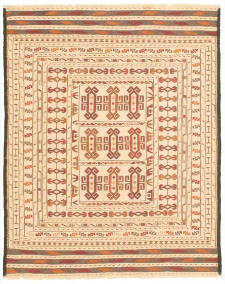 Turkish Shiravan SMK 4'5" x 6'1" Flat-Weave Wool Tapestry Kilim 