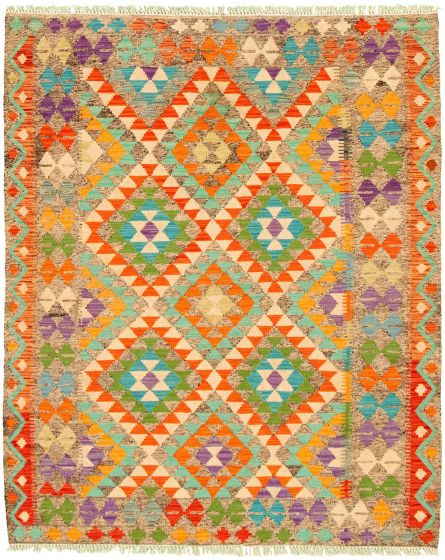 Turkish Bold and Colorful 5'1" x 6'2" Flat-Weave Wool Kilim 