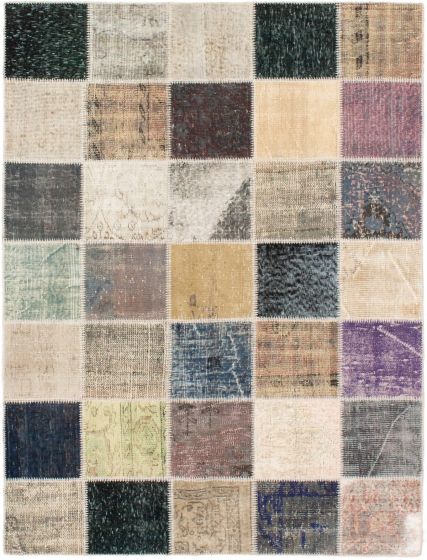 Turkish Color Transition Patchwork 4'9" x 6'7" Hand-knotted Wool Rug 