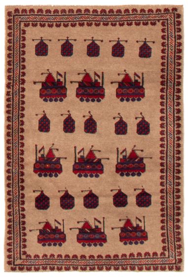 Afghan Rare War 3'1" x 4'8" Hand-knotted Wool Rug 