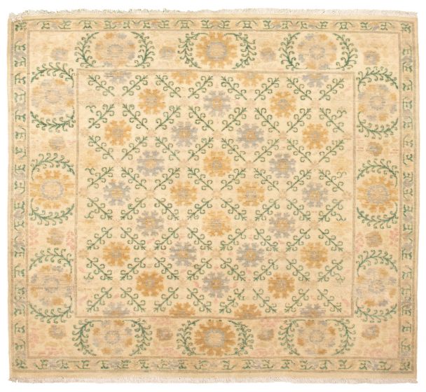 Pakistani Lahore Finest Collection 4'7" x 5'0" Hand-knotted Wool Rug 