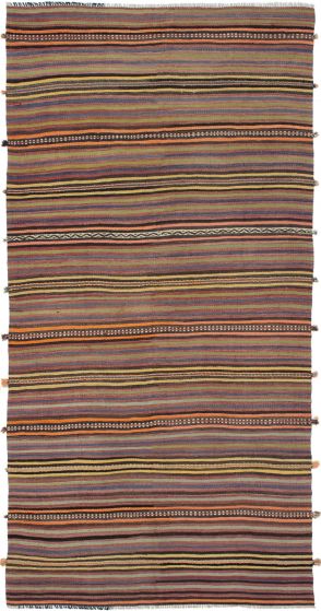 Turkish Boho 4'11" x 10'1" Flat-Weave Wool Kilim 