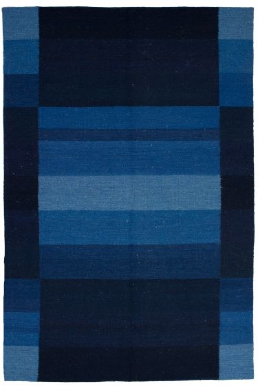 Indian Manhattan 6'7" x 9'10" Flat-weave Wool Blue Kilim